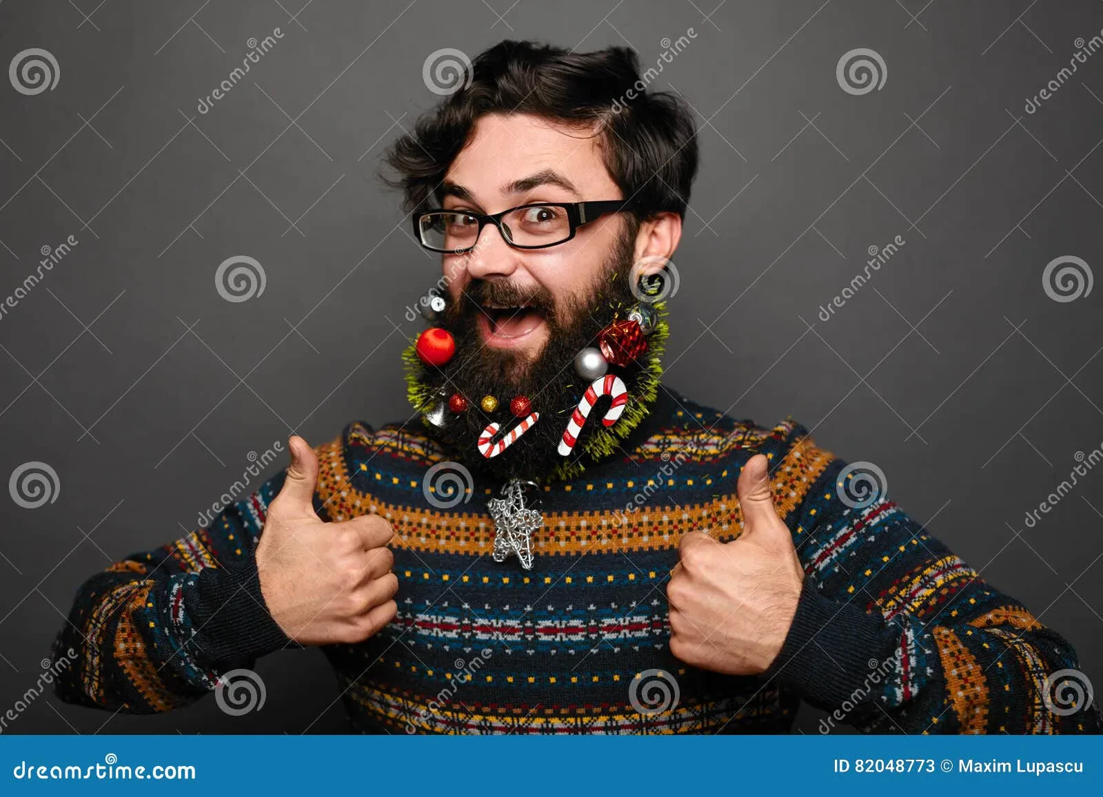 long beard with textured sweater