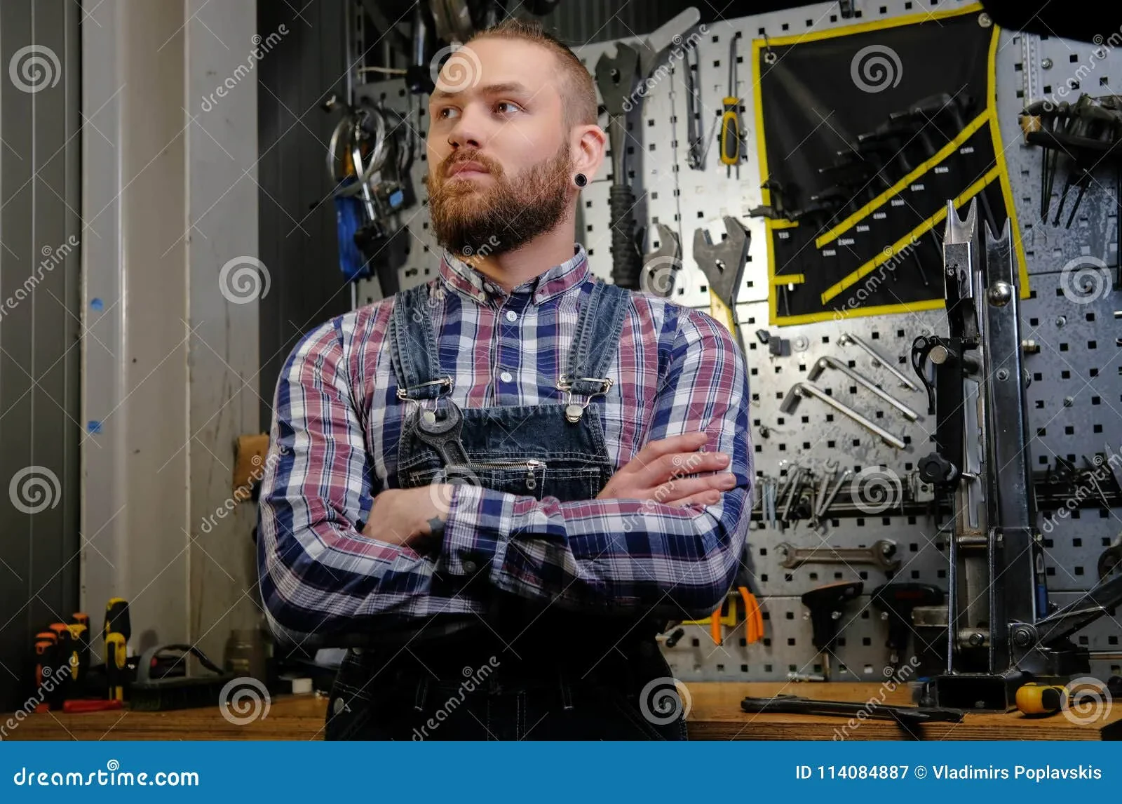 short beard with flannel shirt